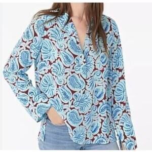 J. Crew Silk tunic in aqua paisley‎